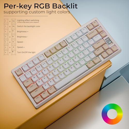OOCTPK Mechanical Keyboard, Chilkey ND75 LP Wireless Gaming Keyboard with LCD Screen, Bluetooth 5.3/2.4G/USB-C, Hot Swappable Per-Key RGB Custom, Thin Front, Wrist Rest, Full-Aluminum, PC/Mac Support - color: Beige