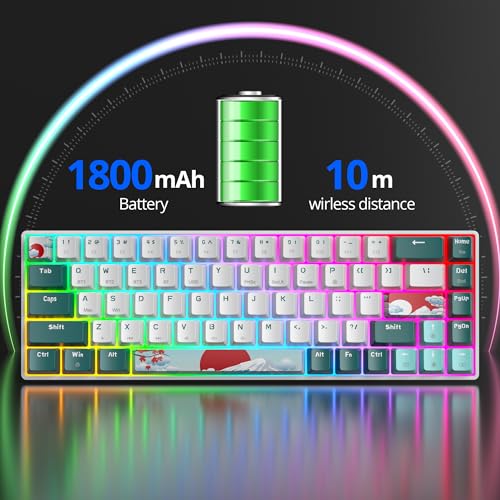 surmen Wireless 65% Mechanical Keyboard Hot Swappable, 68 Keys Bluetooth Gaming Keyboard with Quiet Linear Yellow Switch for PC Mac Gamer(Gateron Yellow, Forest 68) - color: Forest 68-Yellow Switch