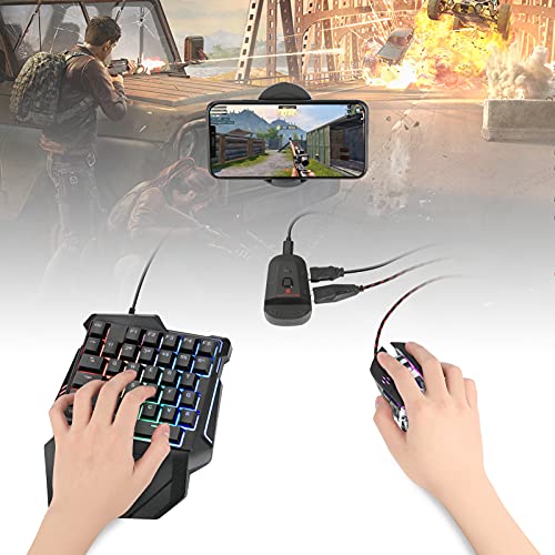 Half Hand Gaming Keyboard and Mouse Combo Laelr 35 Keys PUBG Wired Mechanical RGB Backlit Keyboard with Wrist Rest Wired Gaming Mouse Converter for Android iOS Phone Game Not Support iOS 13.4 & Above