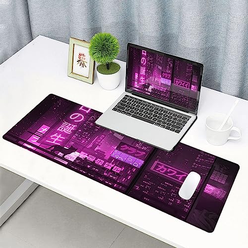 Gaming Mouse Pad, Large Anime Mouse Pads for Desk, Non-Slip Rubber Base Mousepad, Keyboard Mouse Mat Desk Pad with Stitched Edges, 31.5x11.8 inch - color: 04 Anime Street