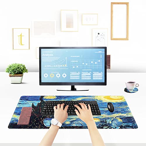 ToLuLu Large Mouse Pad, Memory Foam Keyboard Mouse Wrist Rest Support Set | Ergonomic Desk Mat with Stitched Edges, Gaming Extended Non-Slip Base Mousepad for Home Office, Van Gogh Starry Night - color: Van Gogh Starry Night