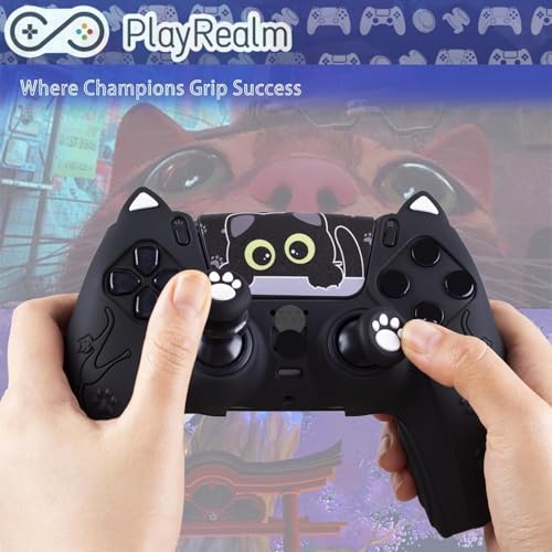 Silicone Skin Cover Sticker x 1 & Extender Grips x 2 for PS5 Controller Cats Black - color: 1