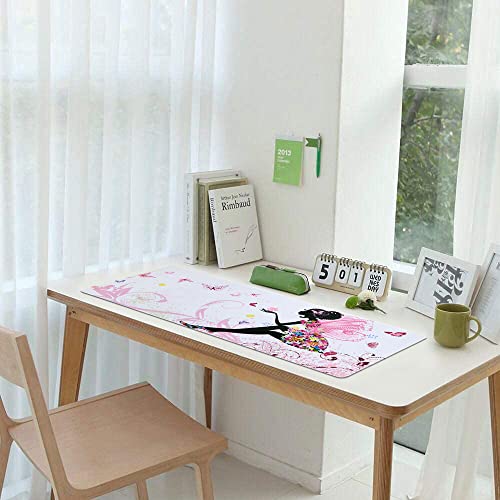 iCasso Extended Gaming Mouse Pad 35.4x15.7in,Game,Home,Butterfly Girl | Non-Slip Rubber Base Mousepad with Stitched Edges,Waterproof Keyboard Mouse Mat Desk Pad for Work Office - color: Butterfly Girl