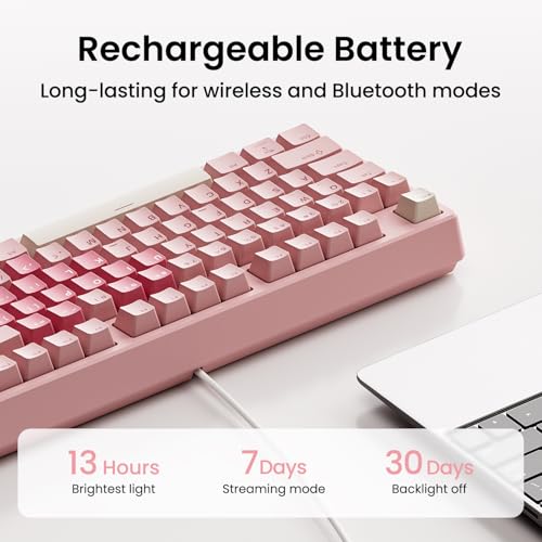 Kisnt KN85 Wireless Mechanical Keyboard, 75% Layout, Bluetooth/2.4GHz/USB-C, Custom RGB Backlit, Hot-Swappable Linear Switch, Creamy Sound for Gaming/Typing (Rose Pink) - color: Rose Pink