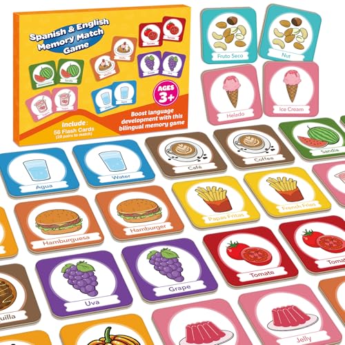 Edulok Memory Card Game, Toddler Match Game, Learn Spanish for Kids, Bilingual Flash Cards, Learning Toys for 4 Year Old, Preschool Learning Activities, Homeschool Supplies, Kindergarten Toys - style: Food
