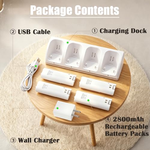 Kits Compatible with Wii Remote Charger with 4Pcs Rechargeable Battery Pack | Charging Station Dock + 4Pcs Batteries + Wall Adapter, Fit for Wii/Wiiu Game Controller, Not Include Controller