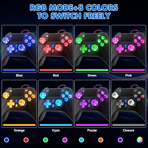 Compatible with PS5 Controller, Wired Controller for PlayStation 5/PS4/PC, Gaming Controllers, Gamepad with Dual Vibration 6-axis Gyroscope Support Turbo Macro Multi Touch Pad 3.5mm Audio Jack - color: led black