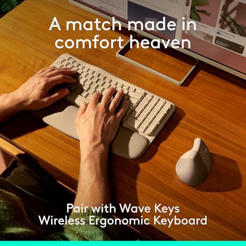 Logitech Lift Vertical Ergonomic Wireless Mouse - Sand | Connect via Bluetooth or included Logi Bolt USB-A receiver, quiet clicks, 4 of 6 buttons customizable, Windows Mac compatible - color: Sand, style: Right-Handed