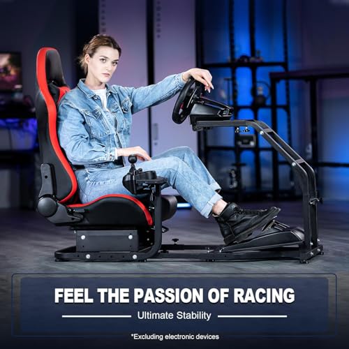 Marada Real Racing Simulator Cockpit with Red Seat fit for PXN, for Thrustmaster T300RS, for Logitech G923 G920, for Fanatec Advanced Compact Driving Sim Stand, Wheel & Pedal & Shifter Not Included
