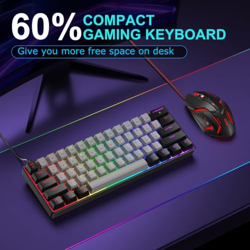 BlueFinger 60% Mechanical Gaming Keyboard and Mouse Combo - RGB Rainbow Backlit 61 Keys Red Switch Keyboard & 4 DPI LED Gaming Mouse, USB Wired Set for PC Laptop Xbox PS4 PS5, White (Black & Gray) - color: Black & Gray