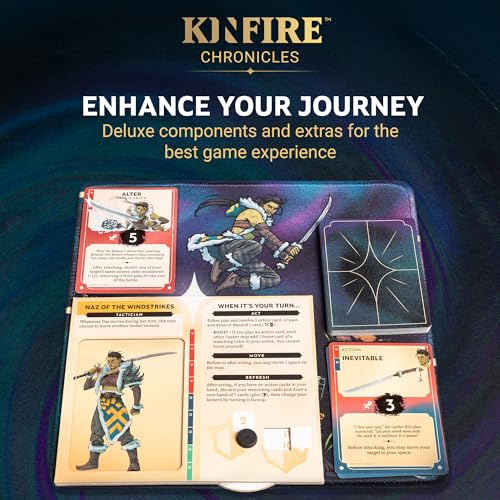 Kinfire Chronicles: Upgrade Kit, Deluxe Accessory Pack with Metal Tokens, Acrylic Standees, Neoprene Mats, Custom Sleeves, Alternate Seeker Skins & DIY Quest, Ages 14+(Not Standalone, Needs Base Game)