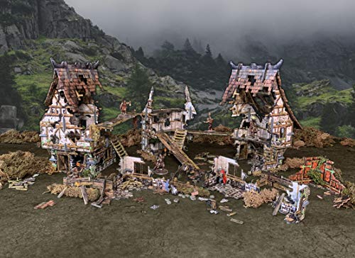 Fantasy Battle Systems Figure Wargames Terrain Village Ruins - Multi Level Tabletop War Game - 28mm Miniature Wargaming Roleplaying - 163 Piece Warhammer Battles Painted Model Scenery - BSTFWE013