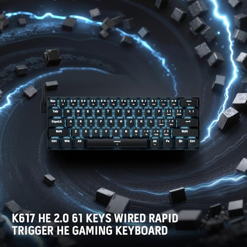 Redragon K617 HE Rapid Trigger Gaming Keyboard, 60% 61 Keys Wired Mechanical Keyboard w/Hyper-Fast Actuation, Dedicated Hall Effect Magnetic Switch, Actuation Point Adjustable, Essential Black - color: Black (HE Version)