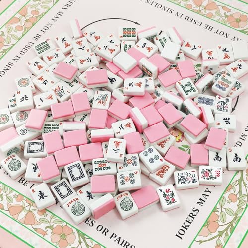 American Mahjong Tile Set, 166 Pink Mahjong Tiles with Carry Bag | 1.2-Inch Engraved Tiles, Melamine, Durable, Portable, with Mahjong Bag & 3 Dices for Travel, Family Game Nights, and Gifting - color: Pink