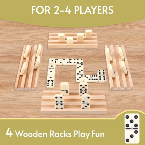Doreimi Double 6 Dominos Set for Adults with 4 Wooden Racks & 28 Tiles Travel Dominoes Set Classic Board Game for Family Game Night - style: Double 6 Dot
