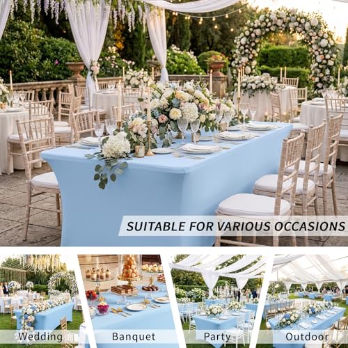 Fixwal Light Blue Stretch Table Cloth Rectangle 2 Pack 6Ft, Spandex Fitted Table Covers Washable for Party, Trade Show, Banquet, Wedding, Buffet - color: Light Blue, size: 6 Ft