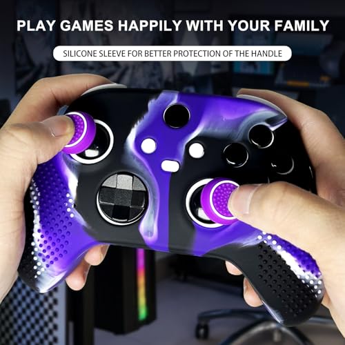 Anti-Slip Purple Black Controller Skin,Studded Edition Protective Silicone Cover Skin Grips Compatible with Xbox Series X/S Controller and 6 PCS Thumb Grips Caps. - color: Purple Black