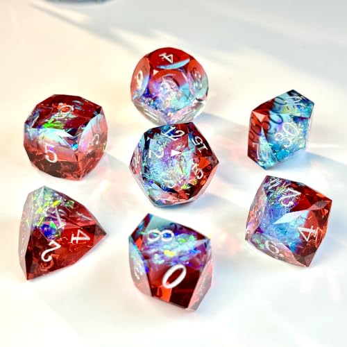 HAOMEJA Colorful Polyhedral Resin Dice Set, Hand-Cut Diamond Facet Optical Dice | Perfect for RPG, Tabletop & Board Games | Halloween, Christmas & Birthday Gift (Blue Red) - color: 4 Blue Red