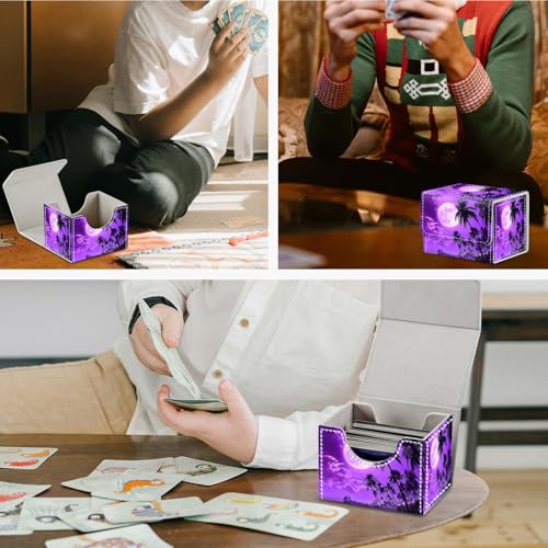 Magnetic Closure TCG Deck Box Portable Card Holder Trading Card Deck Box | PU Leather Collectible Card Case Game Trading Card Deck Box Storage Scratch Resistant Lining, A Purple Moon Sky - color: A Purple Moon Sky