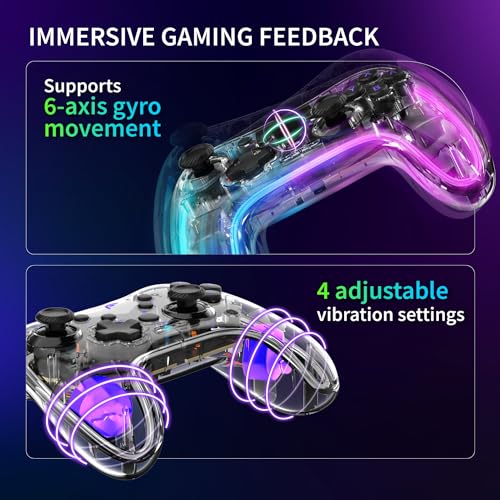 Fosmon Wireless Bluetooth Gaming Controller For Nintendo Switch 2 1 LITE | Compatible with Switch 2 1 OLED Lite, Android, iOS, PC, Steam, and Apple Mfi, 14 Color RGB Light, 4 Vibration Levels, Turbo - color: RGB