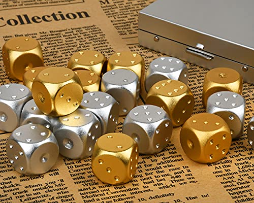 DS.DISTINCTIVE STYLE Aluminum Alloy Dice 5 Pieces 16mm Portable Metal Dices with Case 6 Sided Dice for Party Game - color: Gold, style: Rectangle