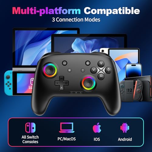 Wireless Switch 2 Controller with Wake-up/C-Key, For Switch 2/1/Lite/OLED/PC/iPad/iPhone/Mac/Android/Steam/TV,Bluetooth Game Controller with Macro/Turbo/Hall Effect Joystick/1000mAh Battery/Vibration/Motion Control