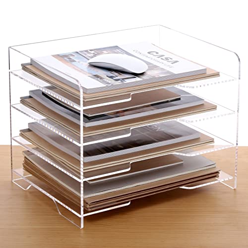 SANRUI Acrylic Paper Organizer Letter Tray for Desk, 4 Tier Enlarged File Sorter,Clear File Holder Desktop Shelf Document Storage for School Office Home - style: Enlarged 4 Tier File Tray Holder