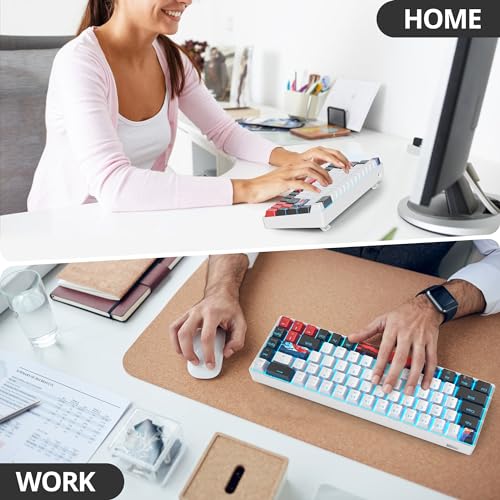 Protable 60% Percent Gaming Keyboard Mechanical, Mini Compact Ice-Blue LED Backlit 68 Keys Wired Office Keyboard with Red Switch for Mac/Win/PS4/PS5(68White/red Switch) - color: 68White/red Switch