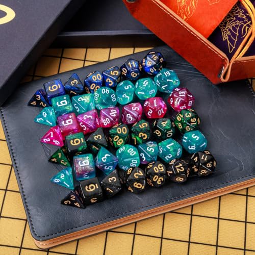 DND Dice Set 42 Pcs Polyhedral Dungeons and Dragons Rolling Dice for D&D RPG MTG Table Games Dice Bulk with Colorful Drawstring Bags and Dice Tray (Cartoon) - color: Cartoon