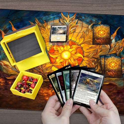 Katomula Card Deck Box for MTG Commander, Trading Cards Case Holds 100 Double-Sleeved Cards with Commander Display and Dice Tray-Plains - style: Plains