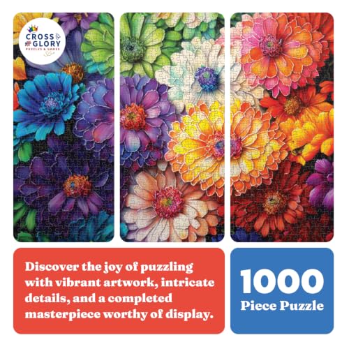 Cross & Glory | 1000 Piece Jigsaw Puzzles for Adults | Rainbow of Flowers | Flower Puzzles for Adults | 2mm Thick Pieces | Bonus Reference Poster | Satin Finish | Ages 14+ - color: Rainbow of Flowers
