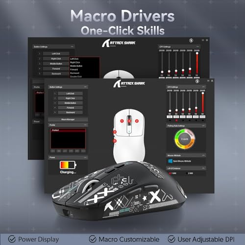 ATTACK SHARK X6 Lightweight Wireless Gaming Mouse with RGB Backlight Charging Base,Tri-Mode Wired/2.4GHz/BT5.2,26K DPI, PAW3395 Optical Sensor,HUANO Switch,5programmable Buttons,PC/Mac(Black+Sticker) - color: Black, size: Mouse with Anti-slip sticker