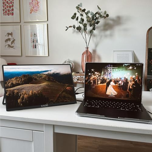 Kado 15.6" 1080p 75Hz Portable Monitor for Laptop, 100% sRGB Second Display | FHD 45W Reverse Charge HDMI USB-C IPS Laptop Screen Extender, 180° Kickstand for PC, Mac, Dex, Tablet, Xbox, PS4/PS5, Switch - style: FHD 100% sRGB