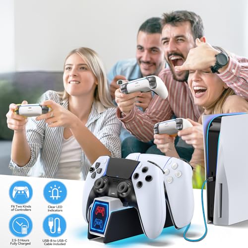Controller Charger Station Compatible with Play 5 Faceplates Edge & Dual Controller, 9 Lightings P 5 Accessories Charging Station, P 5 Dock Stand with LED Indicator & On-Off Switch, White & Black for PlayStation Consoles - color: White & Black
