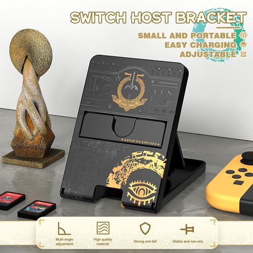 Busjoy Stand for Nintendo Switch, Switch OLED, Switch Lite, for Zelda Tears of The Kingdom Cute Holder Bracket, Adjustable Portable Foldable Non-Slip Playstand-Black - color: Black-A