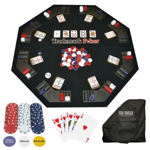 Poker Table Topper - Foldable Texas Hold 'Em Set with Carry Case, 300 Poker Chips, 2 Decks of Cards, and Dealer and Blind Buttons by Trademark Poker
