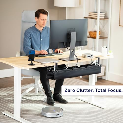 VIVO Clamp-on Under Desk 31 inch Fabric Cable Management Tray, Wire Concealer, Power Strip Storage, Workspace Organization, Easy Fold Down Access, Black, DESK-AC31F-C - size: 31"