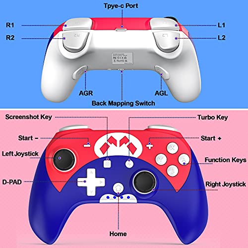 Switch Controller - Wireless Switch Pro Controller for Switch/Switch Lite/Switch OLED with 3 Levels Turbo Function, 4 Levels Adjustable Vibration, Six-Axis Motion Control, One-Key Wake up - color: White