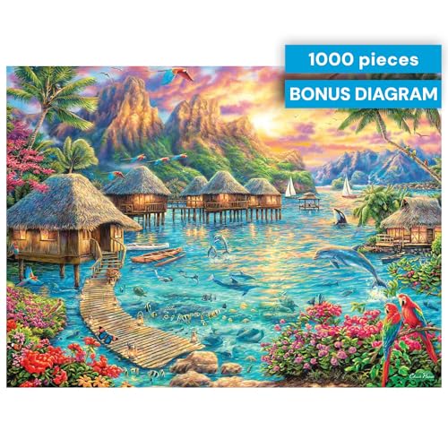 Buffalo Games Chuck Pinson Tropical Oasis 1000 Piece Jigsaw Puzzle - 26.75 x 19.75 in, Ages 14+, Classic - Recycled Board & Poster - Beach Scene - 1000 Piece Puzzle for Adults