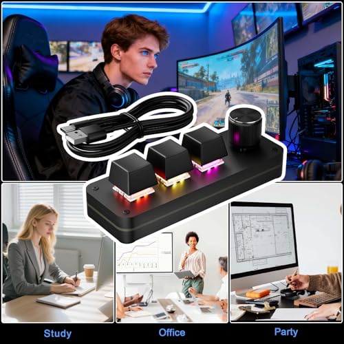 RGB Backlit Programmable Mechanical Keypad with Multifunction Knob, 3+1 Key Mini Macro Pad, Type-C Hot-Swappable One-Handed Shortcut Keyboard for Gaming, Video Editing & Office - MK31