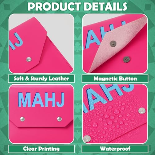 Leather Mahjong Card Holder Clutch Card Pouch Mahjong Accessory 8x6inch Protective Cover Case with Secure Closure Ideal Gift for Lover Playing Game Night(4 Pcs,Blue, Pink, Teal, Purple) - color: Blue, Pink, Teal, Purple