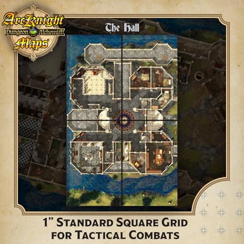 Arcknight The Noble's Keep Roleplaying D&D Battle Map; 16 Modular RPG Maps in 8 Double-Sided Pages, 1" Square Grid, Modular & Versatile DND Map for ttrpg Gaming - for Dungeons & Dragons, Pathfinder - style: Noble Keep