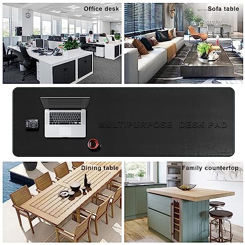 CENNBIE Leather Desk Mat Large, 63" x 19.6" Desk Pad Protector(Black) | Premium stitched edges resist wear. Easy to clean. Protects desk from spills, stains ,scratches. Smooth glide. Office & home. - color: Black, size: 19.6" x 63"