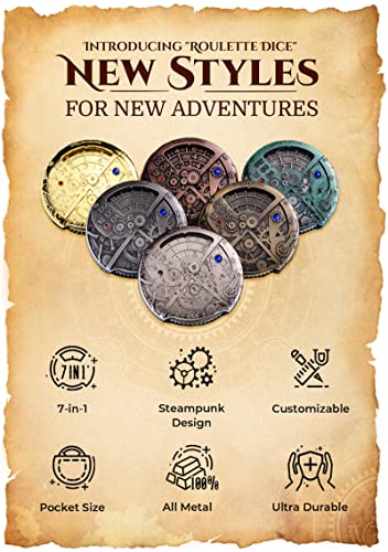UD Unique Roulette Dice Mechanical Dice Spinner DND Steampunk Metal Dragons D and D Dice Set with TRPG DND Dice 7-in-1 Spinner Metal D&D Dice Set Role Playing Games Players DM Game Masters - color: 06 Imitation Gold