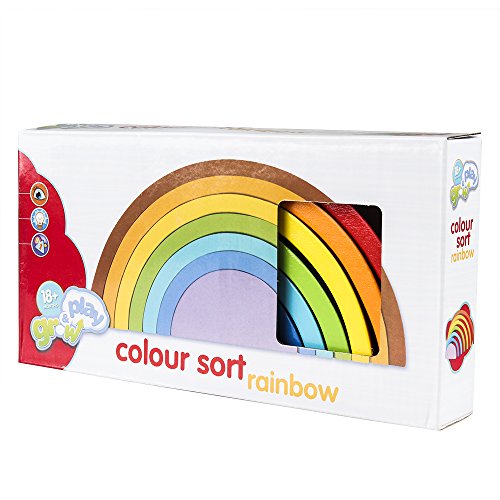 Coogam Wooden Rainbow Stacker Nesting Puzzle Blocks - Tunnel Stacking Game Building Creative Color Shape Matching Jigsaw Learning Toy Set Board Early Development for Kids Boy Girl