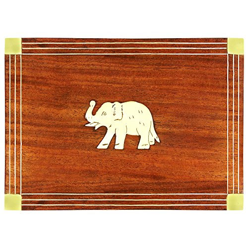 Wooden Double Deck Card Holder Box – Solid Wood Playing Card Storage Case for Poker & Bridge Decks (Elephant Inlay)