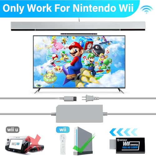 PORTHOLIC 4 in 1 Wii Replacement Cables Set, Wii AC Power Adapter + Wii to hdmi Converter+ Wired Motion Sensor Bar and Composite Audio Video Cable for Nintendo Wii - color: Black