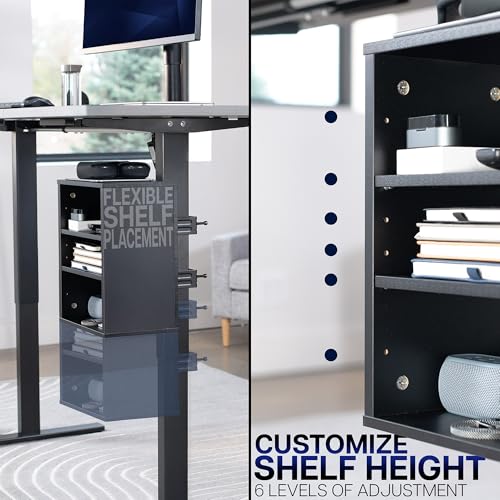 VIVO Black Clamp-on Desk Leg Shelving Unit, Storage Shelves, DESK-SHELF3CL | Multi-Level Storage, Office Accessory Holder for Supplies, Gaming Devices, and More, Workstation Organizer
