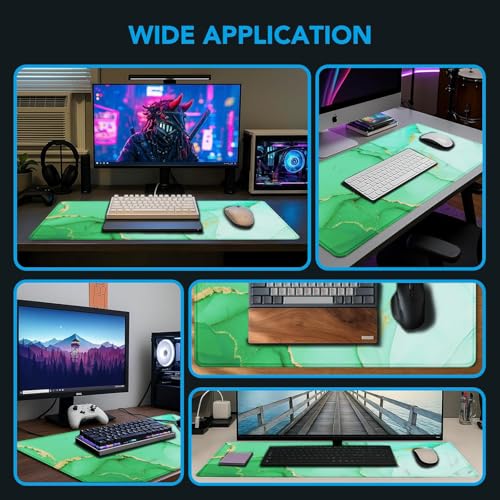 Large Gaming Mouse Pad, Waterproof Mousepad with Stitched Edges, Non-Slip Rubber Base, XXL Computer Long Keyboard Mouse Mat for Gamer, Office & Home, 31.5" x 15.7", Marble Green - color: Marble Green, size: 31.5 inches x 15.7 inches