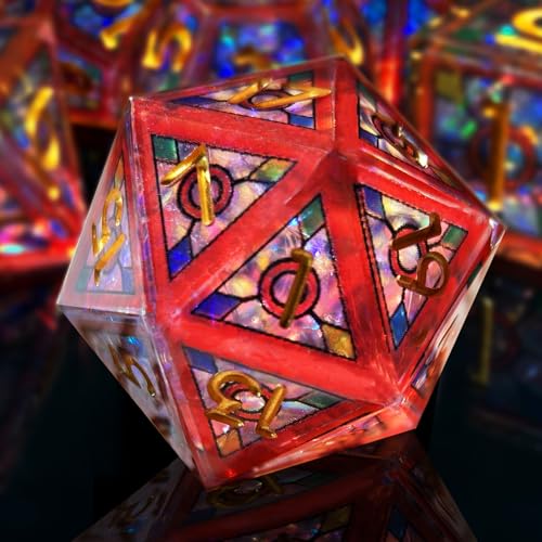 HAOMEJA Double Layered Resin Dice Set 7pcs/ Stained Glass Effect & Gold Numbers/Sharp Edged Polyhedral Dice/Apply to D&D/DND/Role Playing Game/RPG/Party Gift (Red Sky) - color: 1 Red Sky